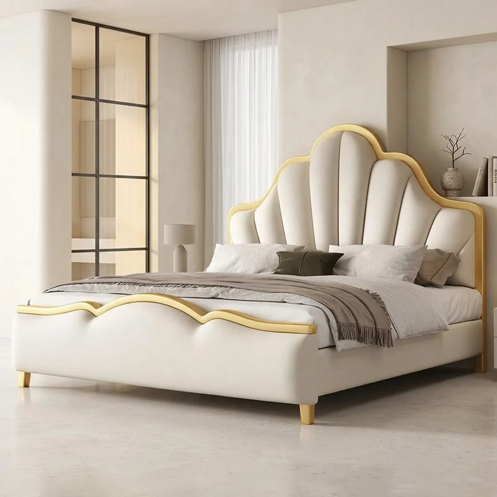^Modern Luxury Wood Box Bedroom Furniture Soft Upholstered Beds Full Size Double Bed Plastic Fabric Set Sleeping Multi Design