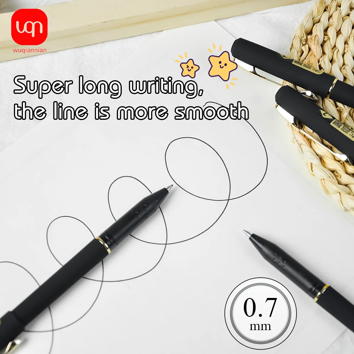 

WQN Value Set 3pcs Large Capacity Gel Pen 0.7mm -12pcs Classic Black Refills, Smooth Writing for Practice and Signatures, Schoo