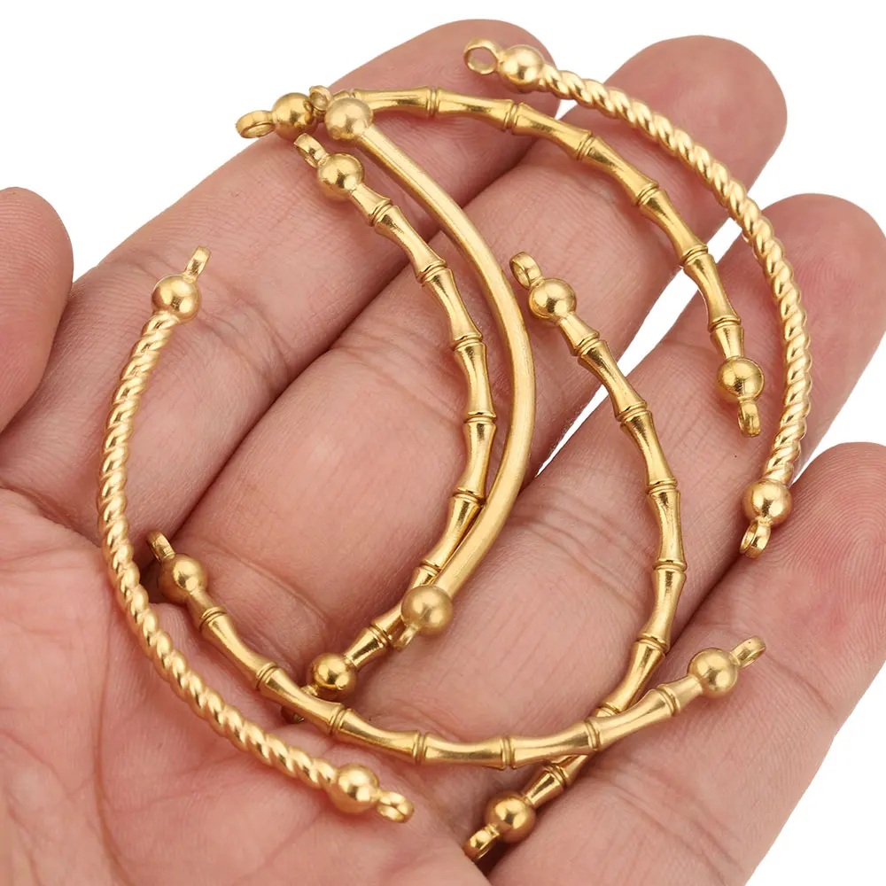 6pcs Stainless Steel Double Hole Arc Stick Texture Charm Bracelet Necklace DIY Connector Jewelry Making Material Supplies Crafts