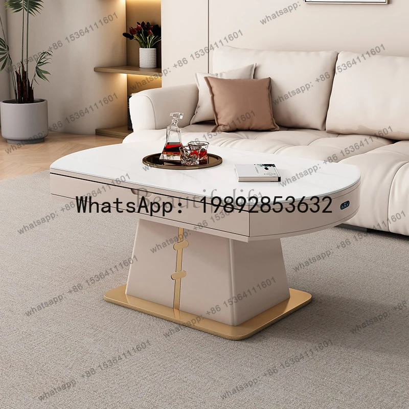Small household smart voice-activated lifting coffee table dining table dual-purpose