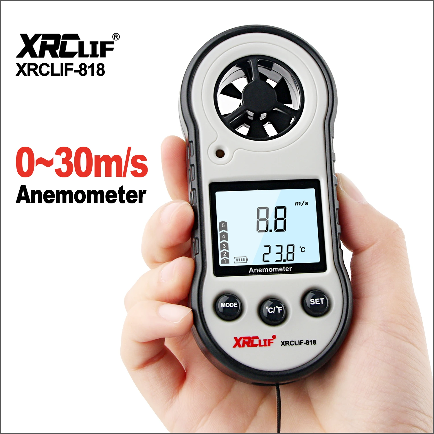 

XRCLIF Anemometer Wind speed Handheld Digital Wind Speed Meter Portable Anemometer Sensor Wind Speed 0-30M/S Wind Meter