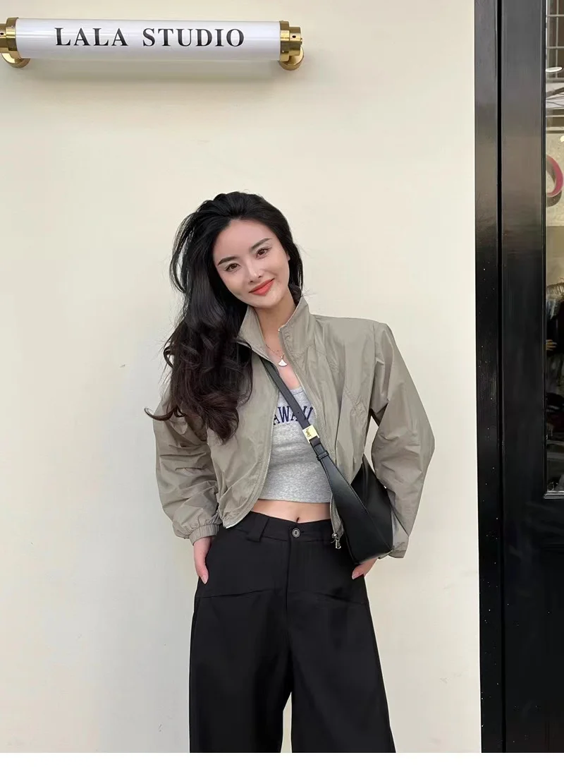 Podzimní vintage dámská větrovka, zkrácená bunda, Harajuku, nadměrná velikost, streetwear, módní dámský elegantní top - náhled 3