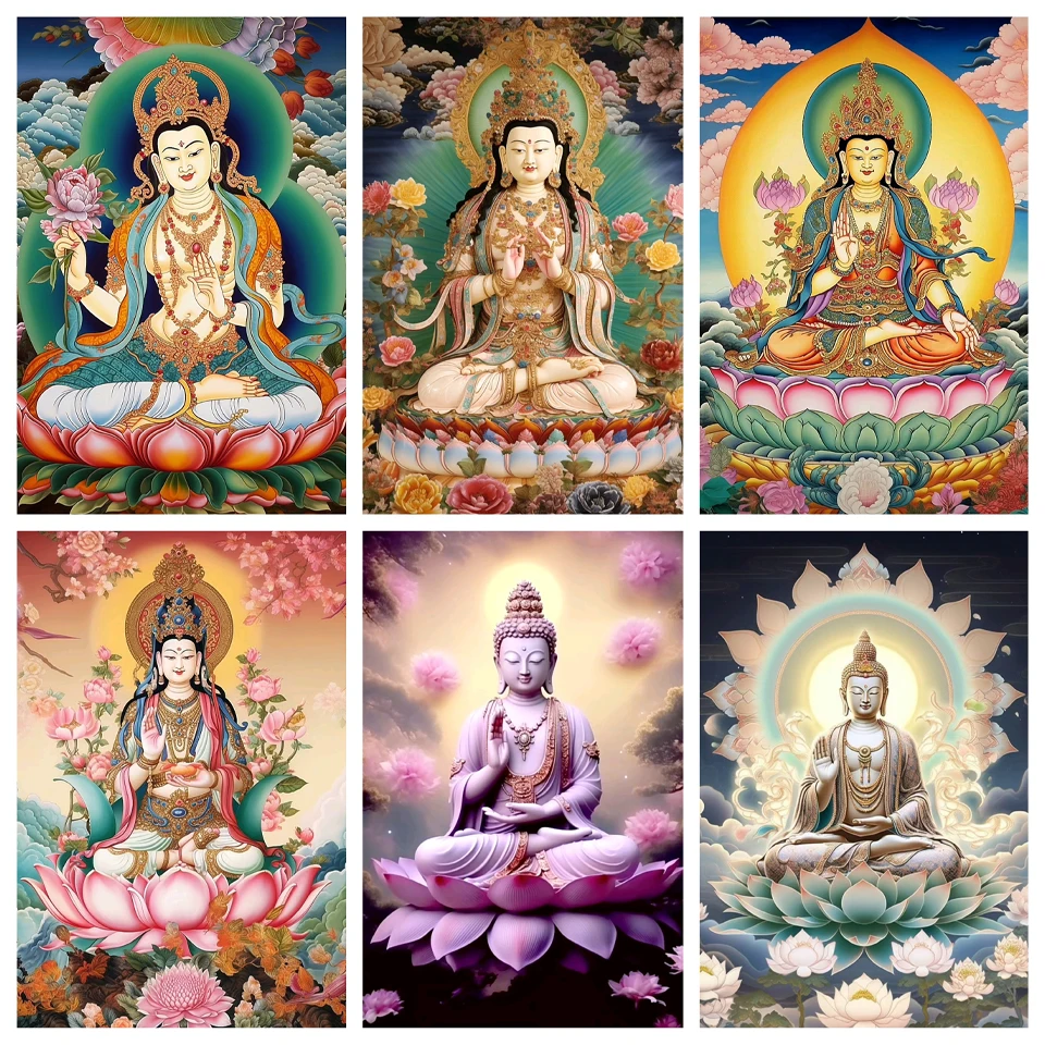 

5D Religious Art Diamond Painting Diy Buddha Lotus Cross Embroidery Full Square Circular Mosaic Puzzle Decoration Crafts