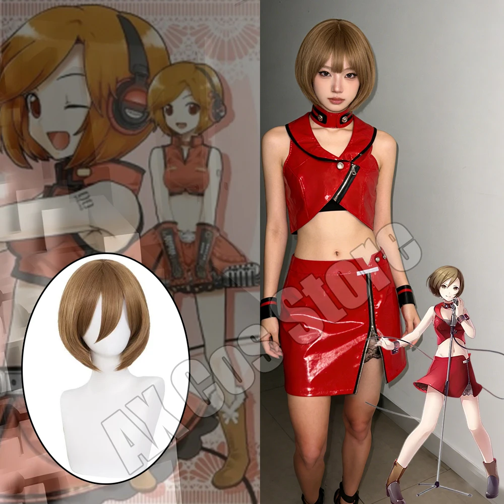 アニメメイココスプレボーカロイドコスプレ衣装赤革制服スーツメイコウィッグハロウィンカーニバル衣装女性のための大人