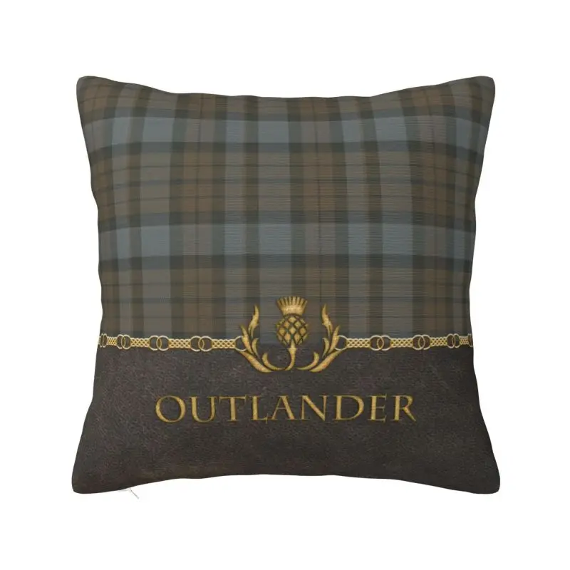 Leather And Tartan Outlander Pattern Pillow Case Decor Home Modern Plaid Check Texture Cushion Decoration Salon Pillowcase