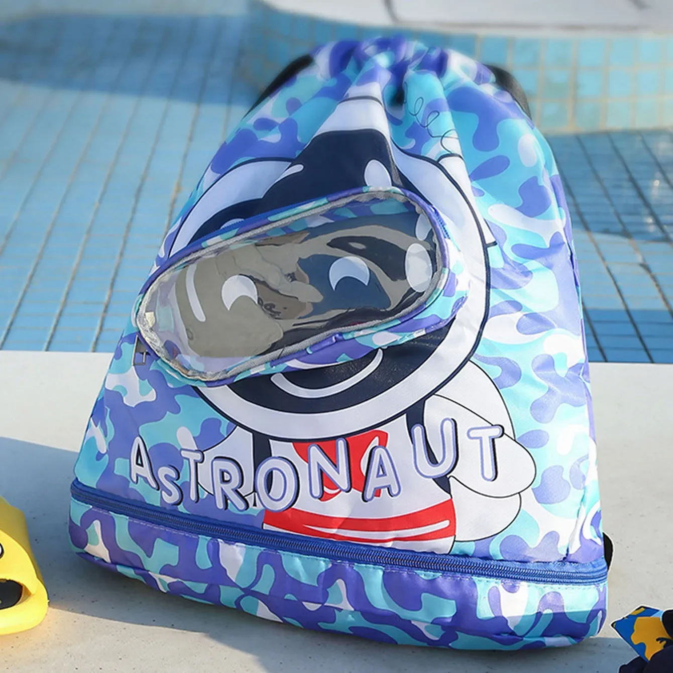 Children's Swimming Bag Dry and Wet Separation Beach Drawstring Bag for Kids with Shoes Compartment Waterproof Cartoon Backpack