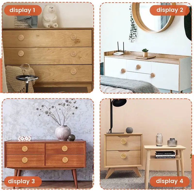 ABKW-24Pcs Boho Rattan Dresser Knobs Round Wooden Drawer Knobs Cabinets Dresser Handles Hardware Pulls Cabinet Knobs