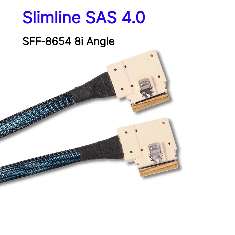 NEW 90 Degrees Angled SlimSAS 4.0 8i 74Pin Line Dual Elbow SFF-8654 Male To Male 8I NVMe PCIe Server Backplane Cable 24Gbps 0.5m