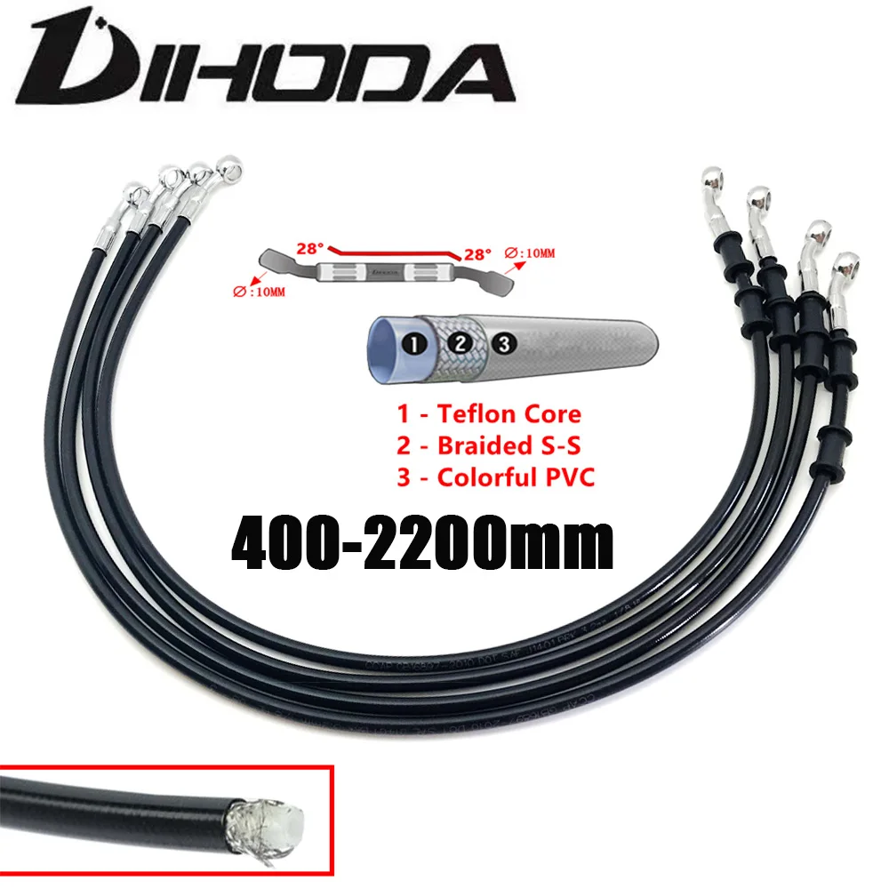400-2200mm Motorcycle Hydraulic Brake Hose Line Cable 10mm Banjo for Suzuki Kawasaki Yamaha Honda Pipe Line Braided Oil Hose