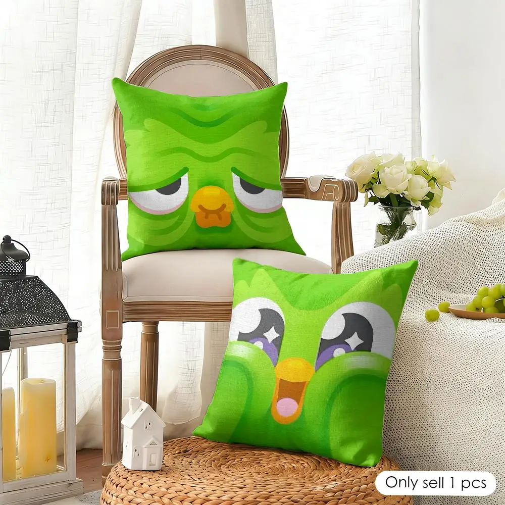 D-Duolingo Owl D-Duo Cushion Cover Organic Linen Square Pillow Case Durable Non-Allergenic And Kind To Skin