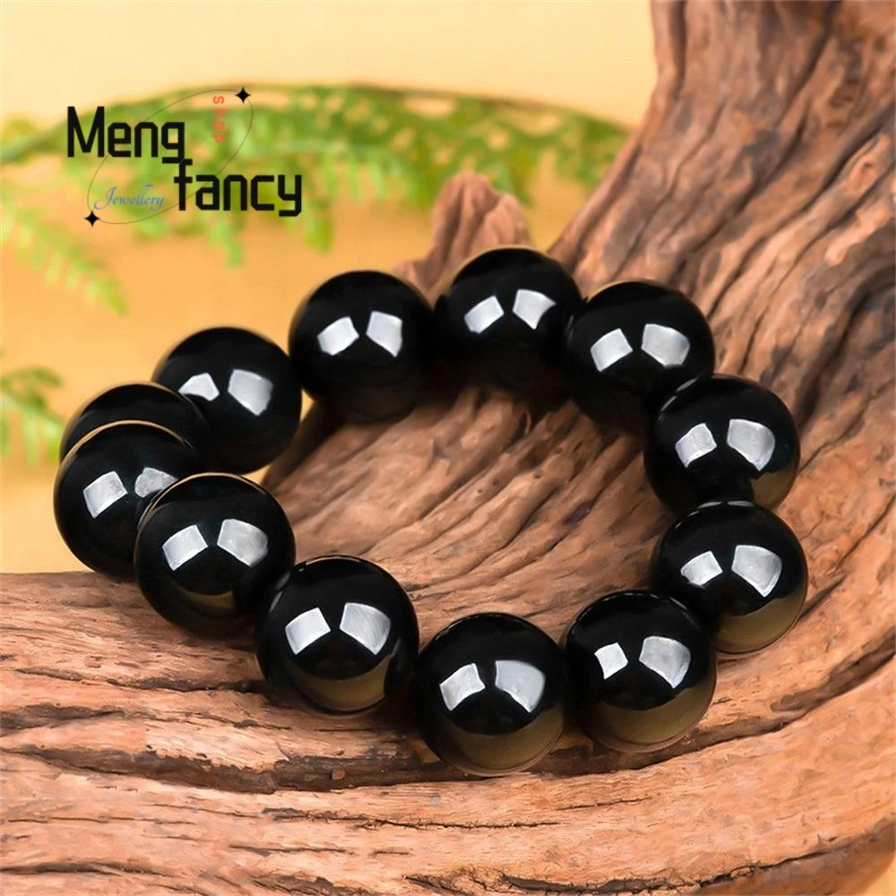 

Высококачественный натуральный браслет из жадеита класса А, 18 мм, с круглыми бусинами, инкрустированный чернильным нефритом, с индивидуальным шармом, роскошное модное украшение, изысканный праздничный подарок