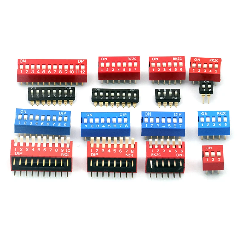 5PCS Dial Switches Toggle Side Dial Flat Dial Coding Patch 2P 4 5 6 8 9 10 Bit 2.54mm Red Blue Black