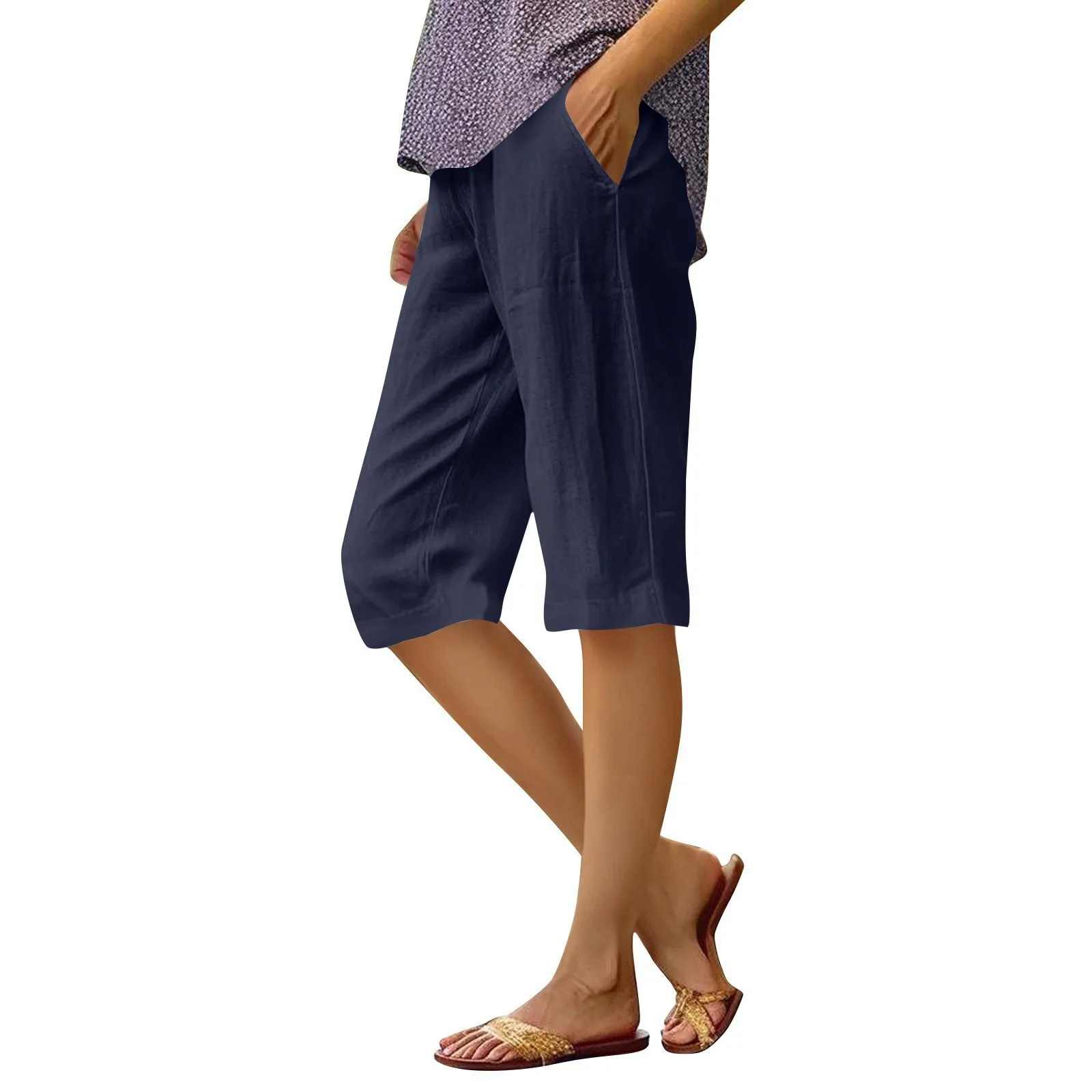 Women\'s High Waist Solid Color Casual Trousers Workout Pants 1/2 Shorts Pants for Women Women’s Pants Women’s Pants 2024