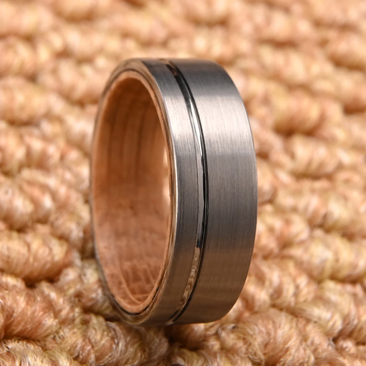 8mm Brushed Finishing Tungsten Ring Wine Barrel Wood Inner Ring, Mens Wedding band Ring Engagement Party Fashion Jewelry Gift