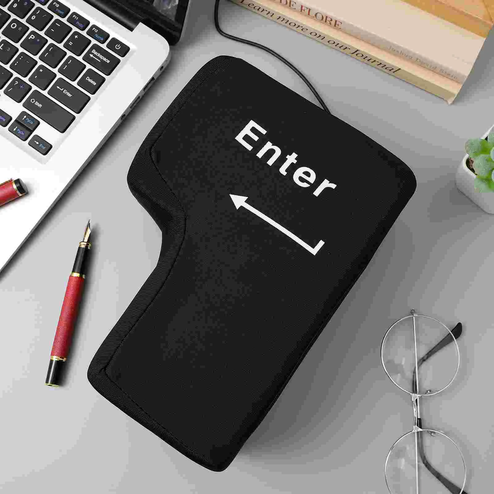 Big Enter Key Throw Pillow with USB Office Tool Noon Break Nap Desktop Pillows Vent Toy (Black)