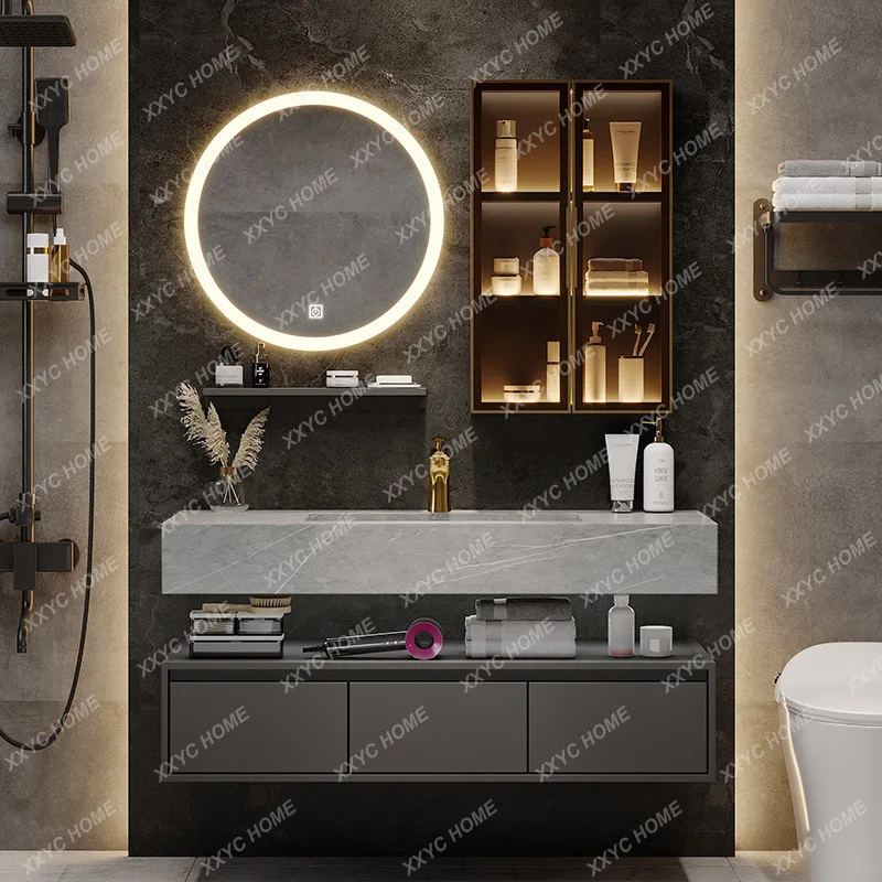 Wash Basin Cabinet Stone Plate Whole Washbin Smart Mirror Bathroom Cabinet Bathroom Cabinet Combination