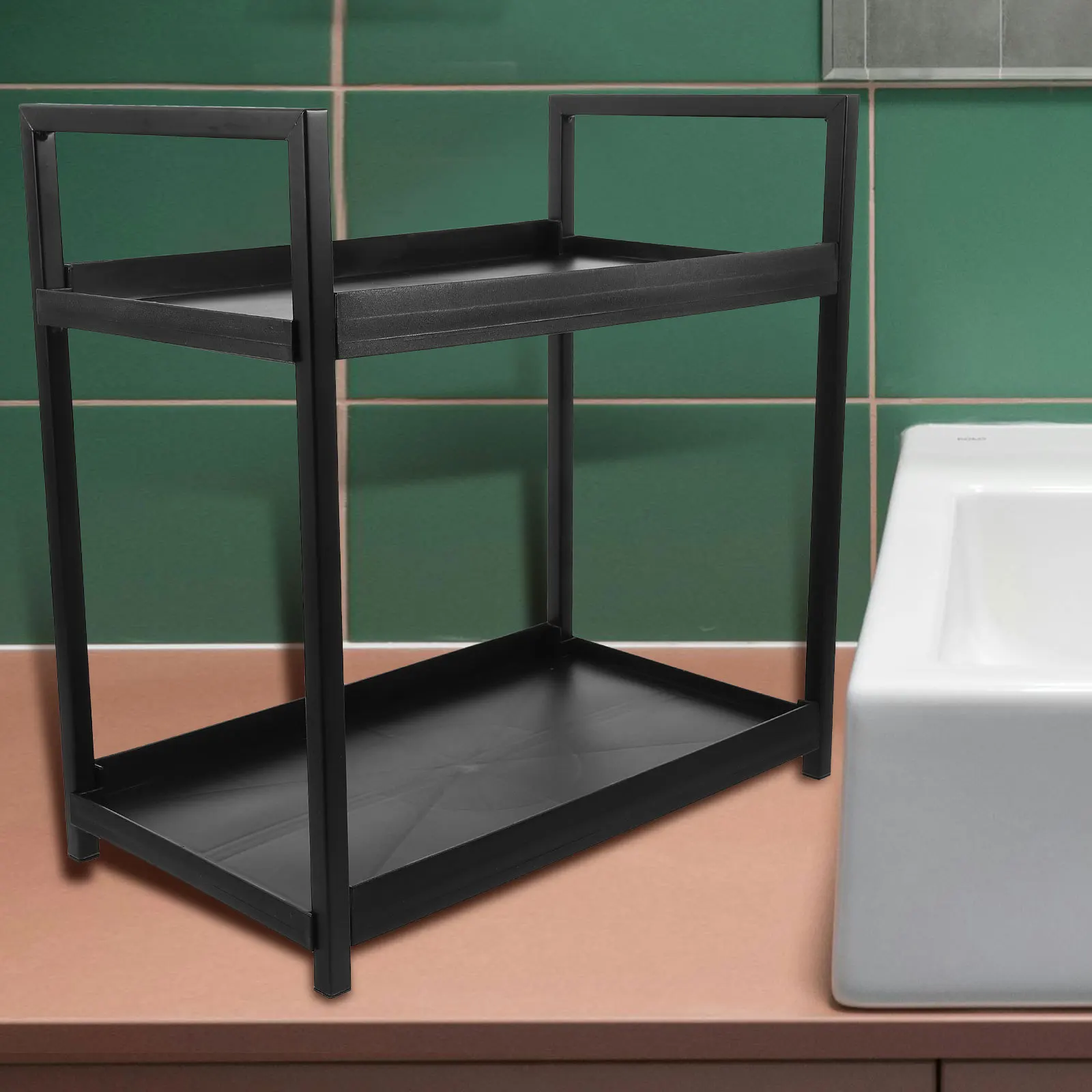 صينية تخزين بطبقة مزدوجة للحمام، منظم سطح الطاولة، حامل عرض مجوهرات العطور، سطح المكتب الحديدي متعدد الوظائف