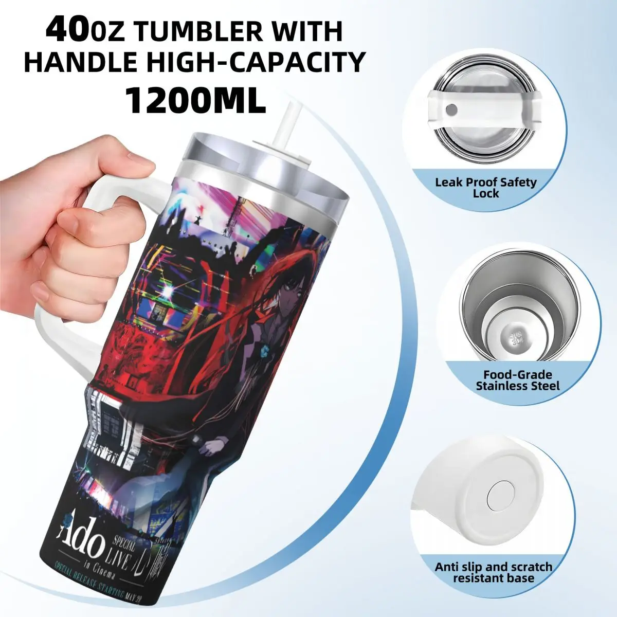 Ado WORLD TOUR 2025 Hibana Thermal Mug Heat Preservation Cold Drink Car Mugs Travelist Graphic Water Bottle