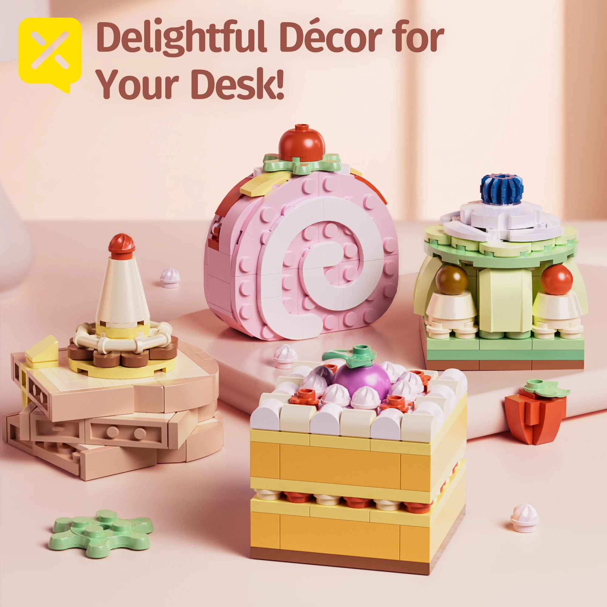 العلامة التجارية الجديدة الإبداعية الفراولة كيك تحلية نموذج الديكور اللبنات الغذاء ألعاب احتفالات عيد ميلاد هدايا تجميع الأطفال