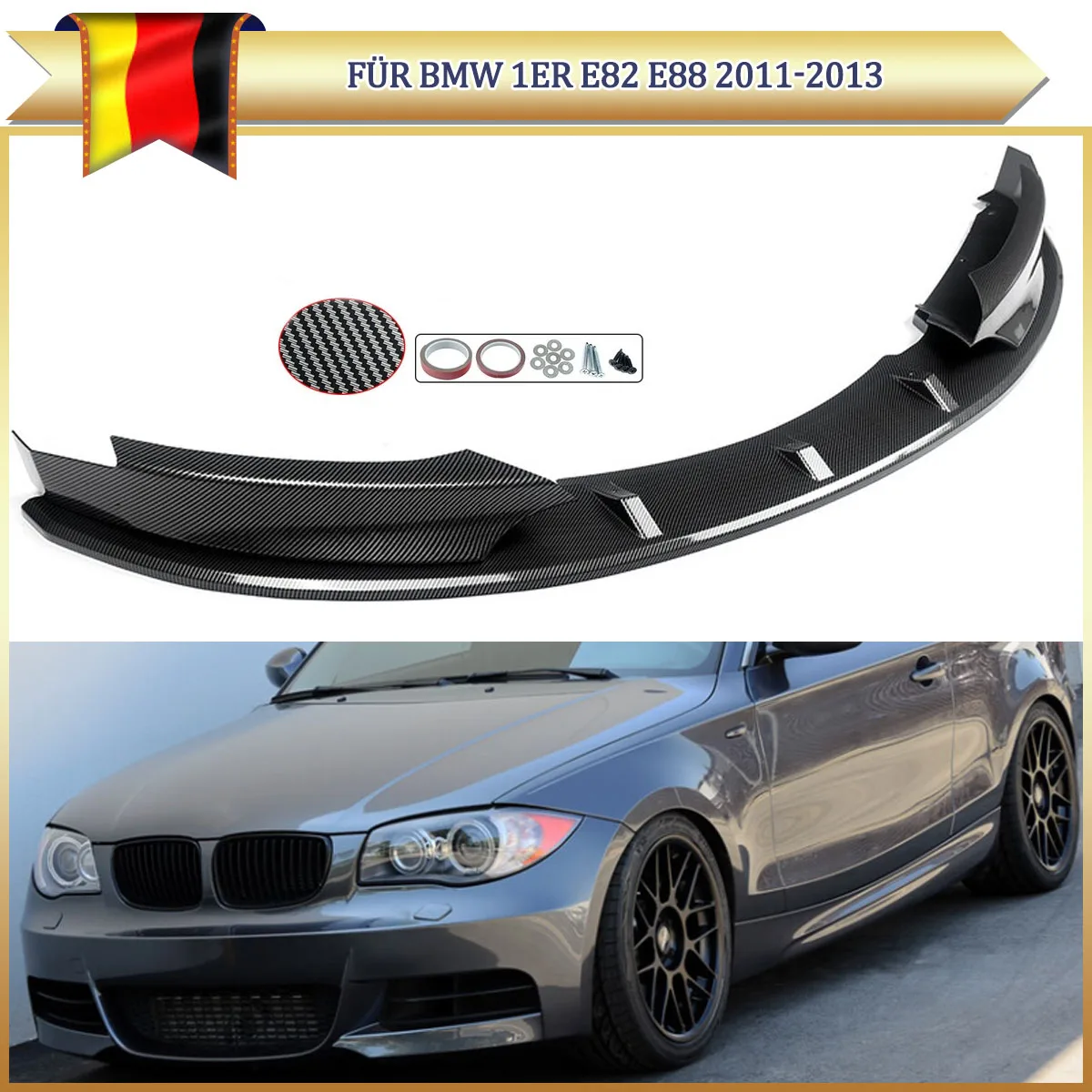 Spoiler avant, lèvre de pare-chocs, kit carrosserie aspect carbone pour BMW Série 1 E82 Coupé M Sport 120i 135i 2007~2013