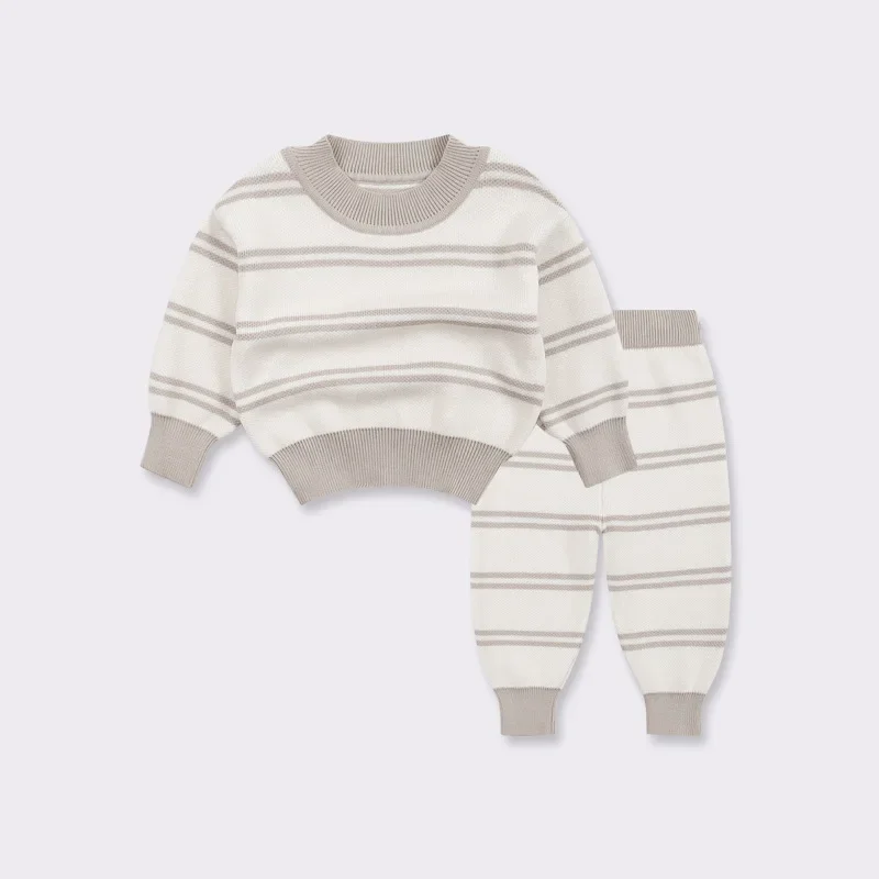 0-3T Newborn Kid Baby Boy Girl Winter Sweater Clothes Set Striped Long Sleeve Knit Pullover Top Pant Suit Warm Knitwear Set