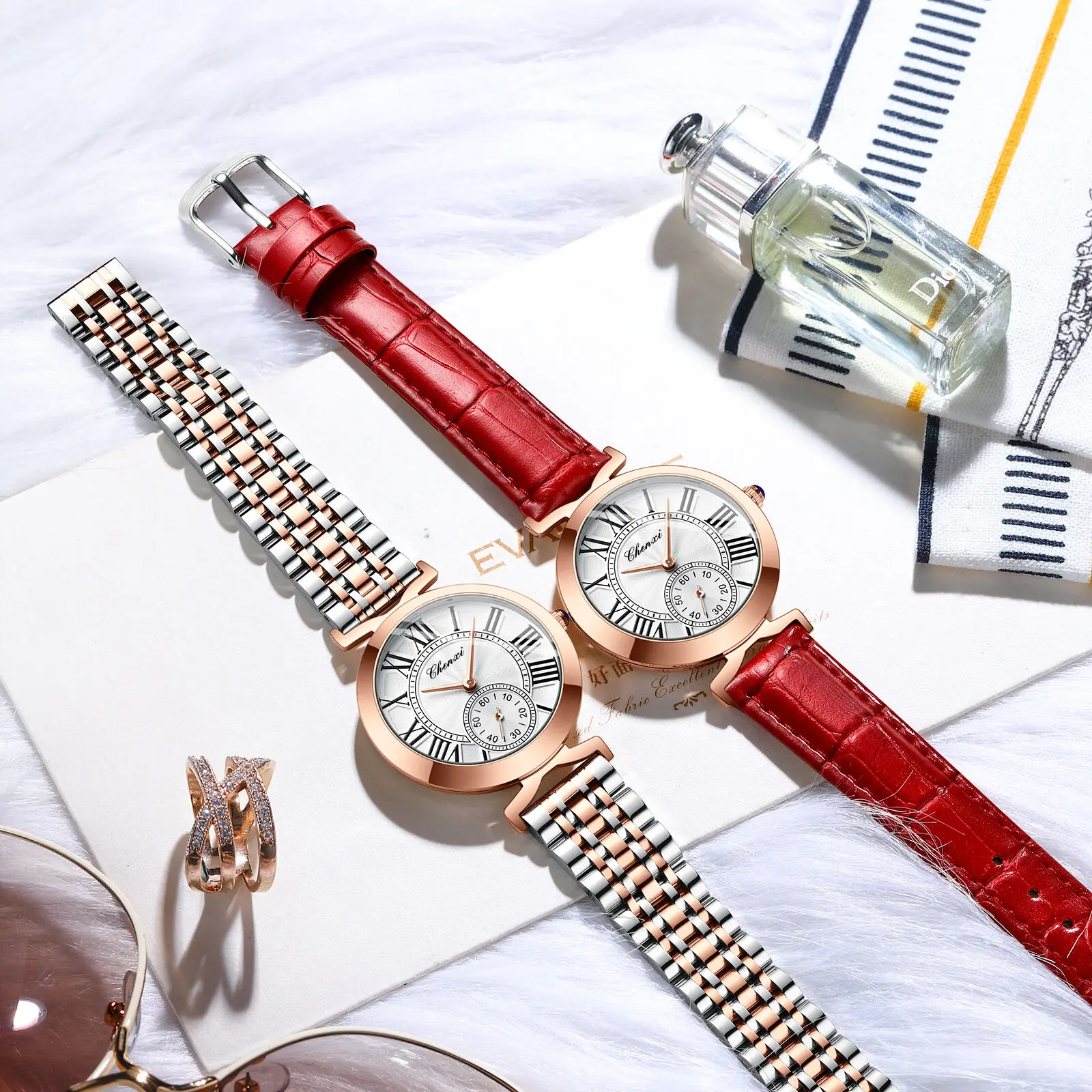 CHENXI 091A Роскошные женские часы высокого качества, водонепроницаемые кварцевые женские часы из нержавеющей стали, элегантные женские часы