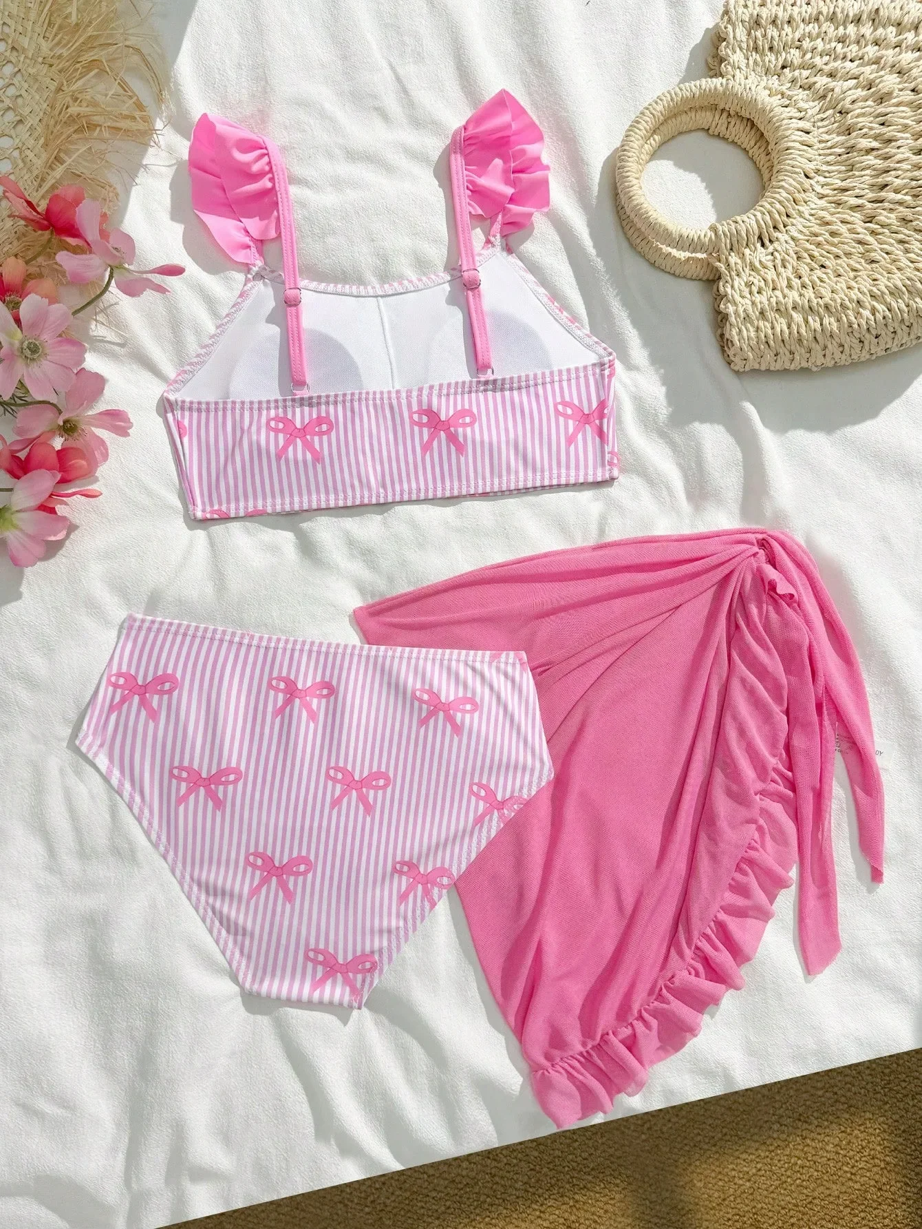 Girls Swimsuit Butterfly Print Three Piece Swimwear for Kids 2026 New Beachwear Beach Bathing Suit Upf 50 +