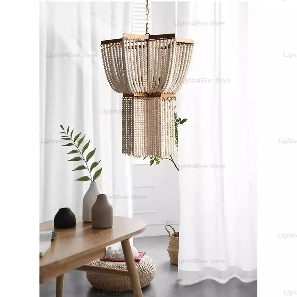 

LED Dimmable Modern Chic Natural Wooden Bean Classical Texture 0810 Pendant Light Home-applicant Main Suspension For Dining Room