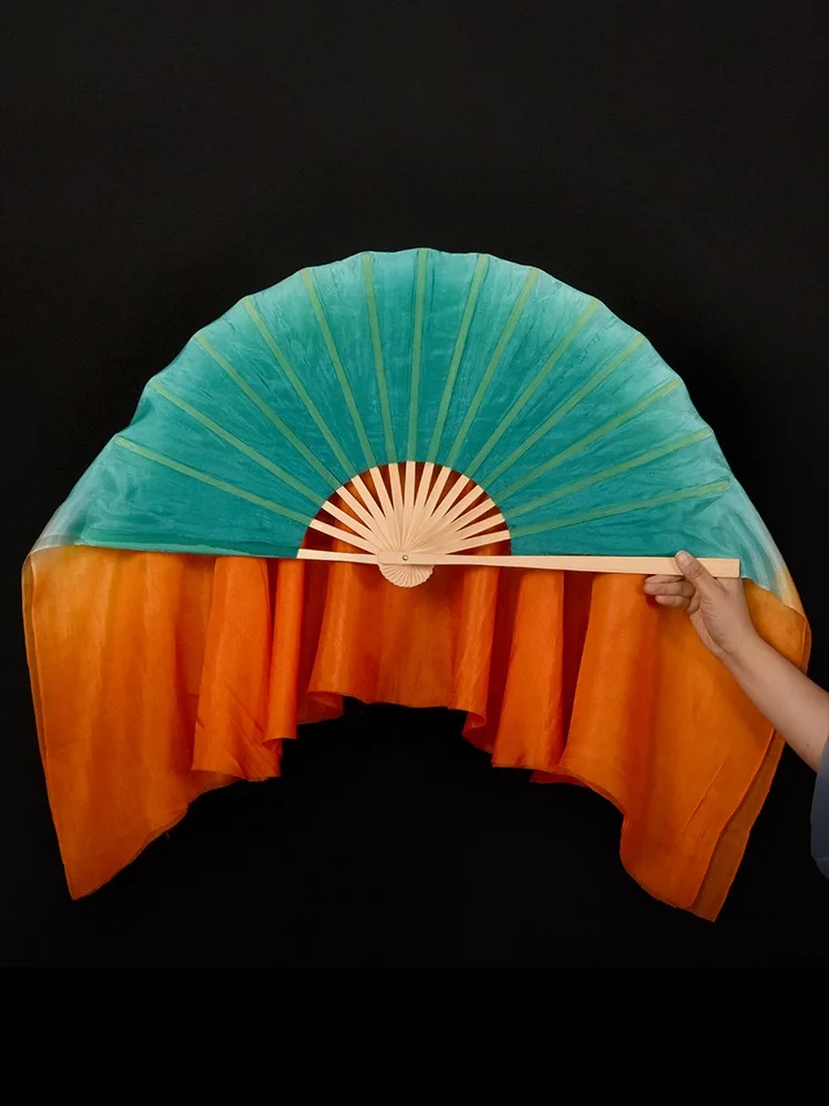 2 Layers Silk Veil 100% Real Silk Double Sided Fan Extra Long Colorful Flowy Belly Dance Props Stage Chinese Traditional Costume