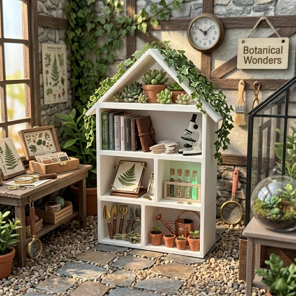 1pc Miniature House-Shaped Miniature Display Shelf, Multi-Purpose Tiny Bookshelf for Mini House Furniture Accessories view 4