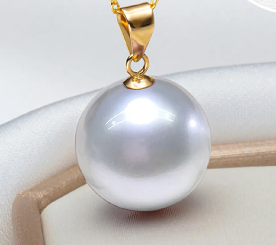 

Huge 15mm Natural Sea Genuine White Round Pearl Pendant For Women Jewelry Pendant 021