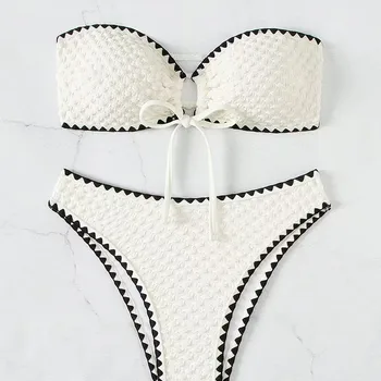 ملابس السباحة الأبيض 2 قطعة ملابس السباحة بدون حمالات للنساء...