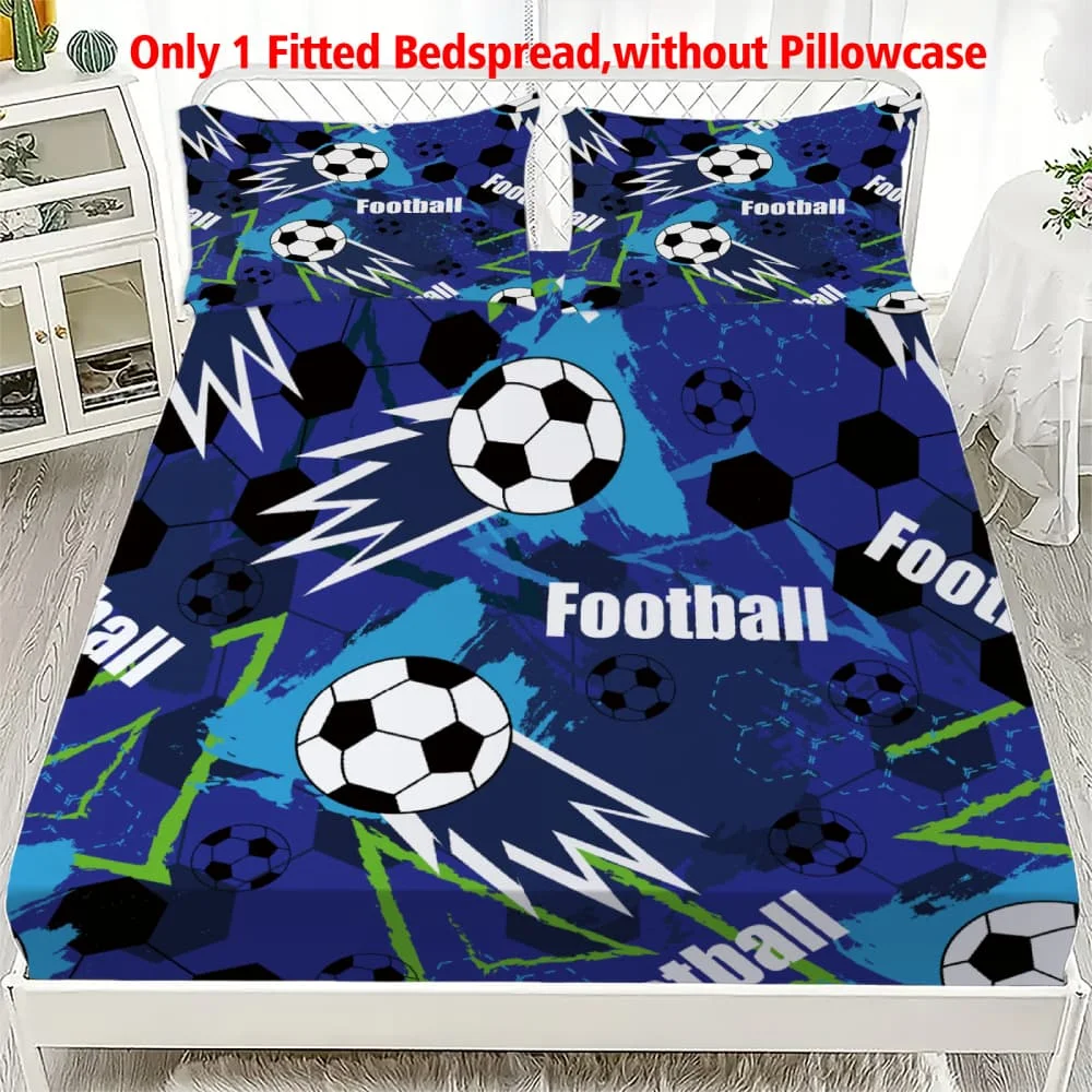1pc Blue Hexagon Soccer Football Print Fitted Sheet Deep Pocket Elastic Mattress Cover Single Double Queen King Bedroom Decor