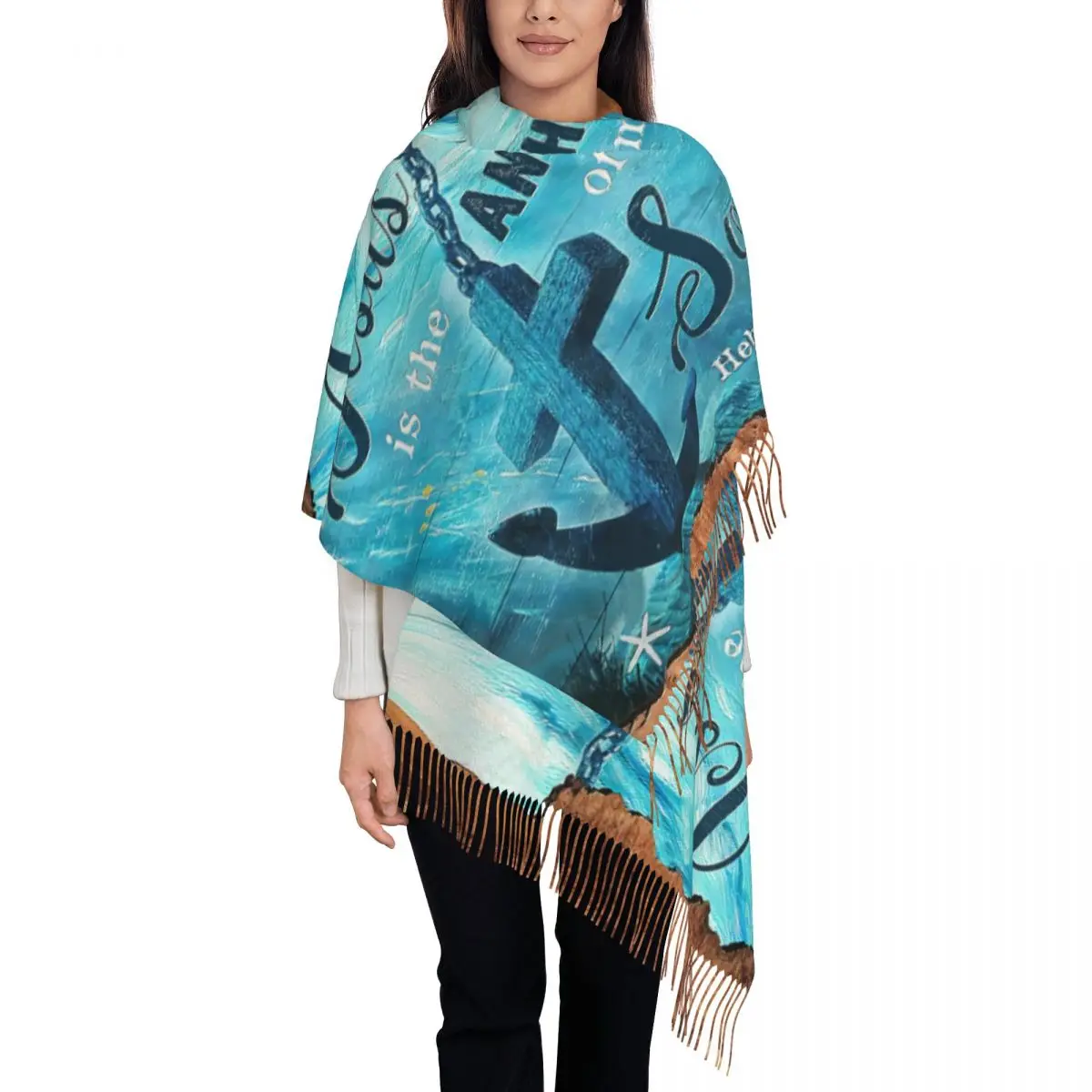

Custom Jesus Anchor Bible Quotes Scarf Wrap Women Long Winter Fall Warm Tassel Shawl Unisex Nautical Anchor Scarves