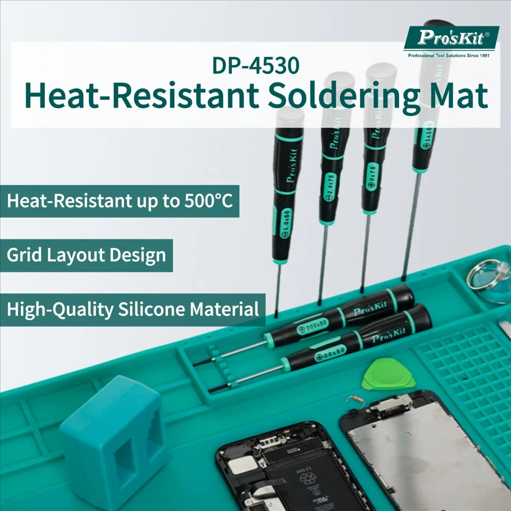 Pro'skit Heat-Resistant Soldering Mat Heat-Resistant up to 500°C Corrosion-Resistant, Easy to Clean Suitable for Phone Repair