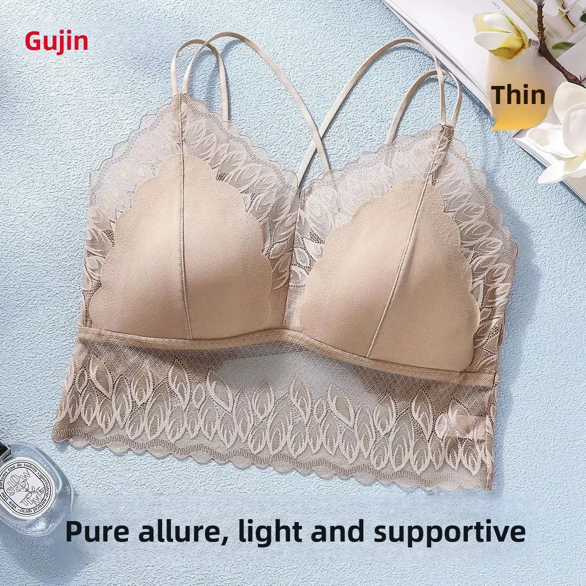 スリムレースブラ-ワイヤレスクロスバック-セクシーサマー下着-ワンピース-軽量-ギャザーバンドゥ-男女兼用