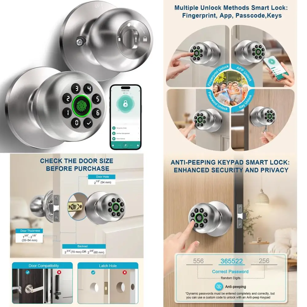 

Biometric Smart Door Lock with Fingerprint and Keypad, App-Controlled Auto-Locking Security System for Enhanced Home Safety