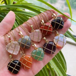 Collar con colgante de cristal Natural envuelto en alambre para mujer, Péndulo de piedra en forma de corazón, Amehtysts, gargantilla de cristal púrpura de ópalo