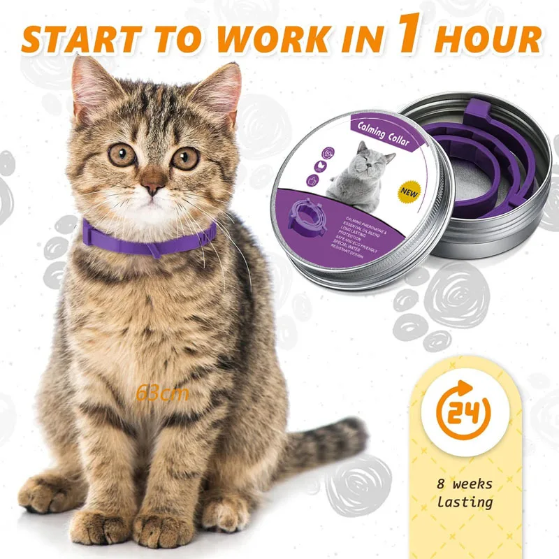 Pet calming collar with pheromone to relieve anxiety, adjustable and comfortable size for small and medium-sized cats, soothing