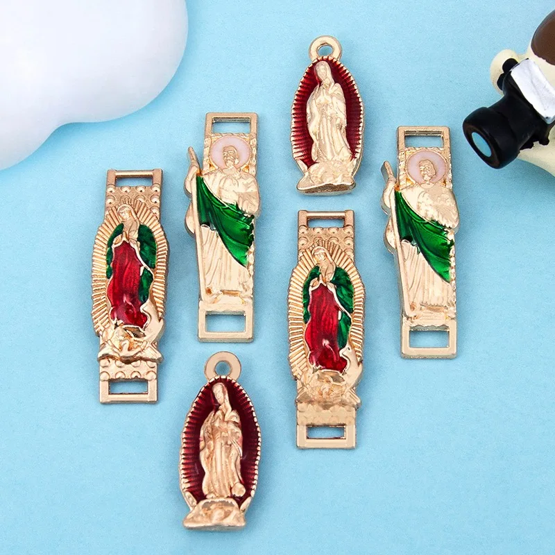 12Pcs Enamel Our Lady of Guadalupe Alloy Charms Pendants, DIY Bracelet Necklace Jewelry Accessories