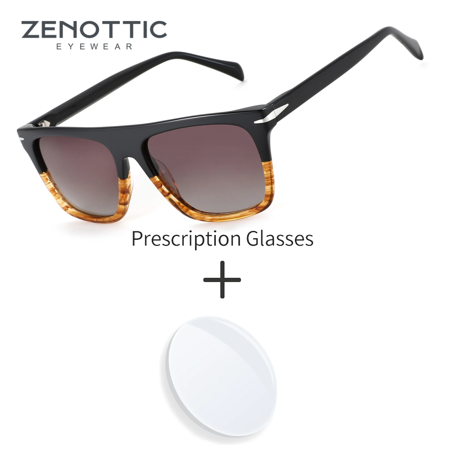 

ZENOTTIC Color Block Square Acetate Sunglasses for Men Women Prescription Lenses Polarized for Beach Driving Daily Wear