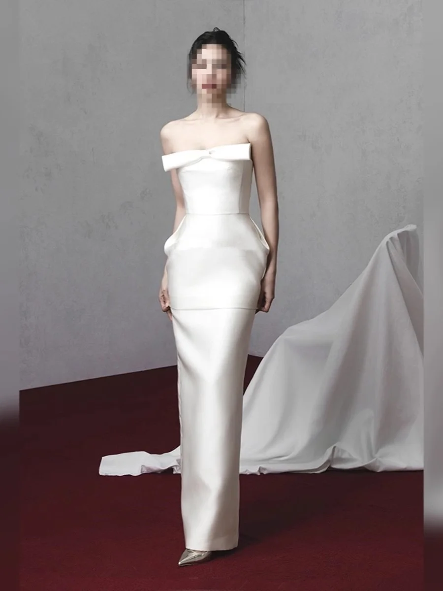 

Ele Knot Strapl Dr Wedding Morning Robe Engagement Bridal Gown Long Evening Gown Korean Sle Floor Length
