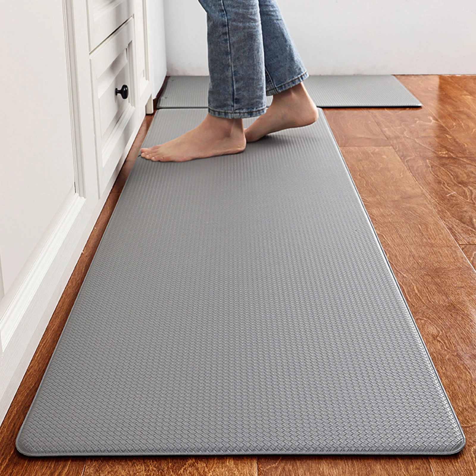 2Pcs Anti-Fatigue Comfort Kitchen Rug Waterproof Non-Slip Mat Set Gray