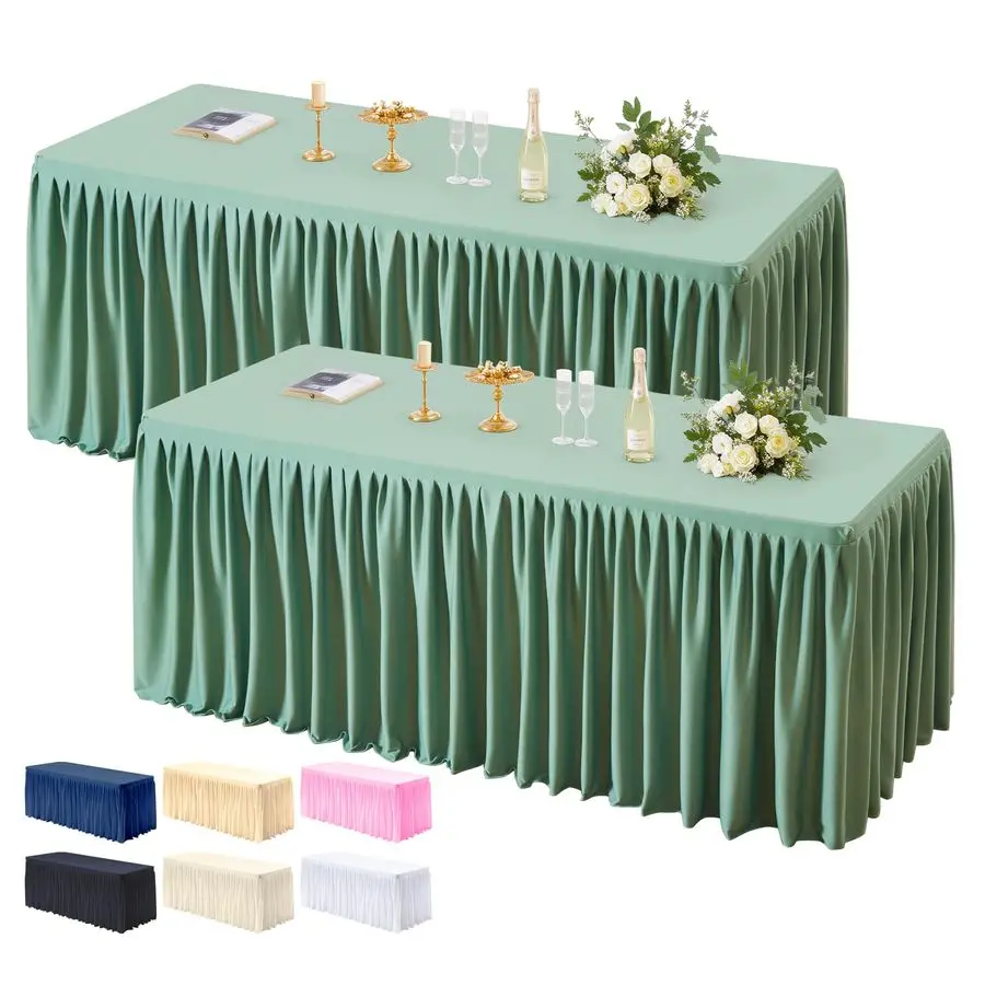 

2 Pack Sage Green Tablecloths for Rectangle Tables 6ft, Wrinkle Resistant Spandex Table Cover Fitted Stretch Table Cloth with Pl