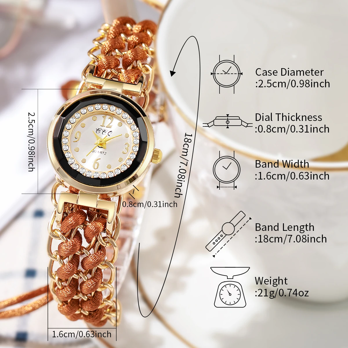 Women\'s Watch Fashion Rhinestone Braided Rope Bracelet Quartz Watches