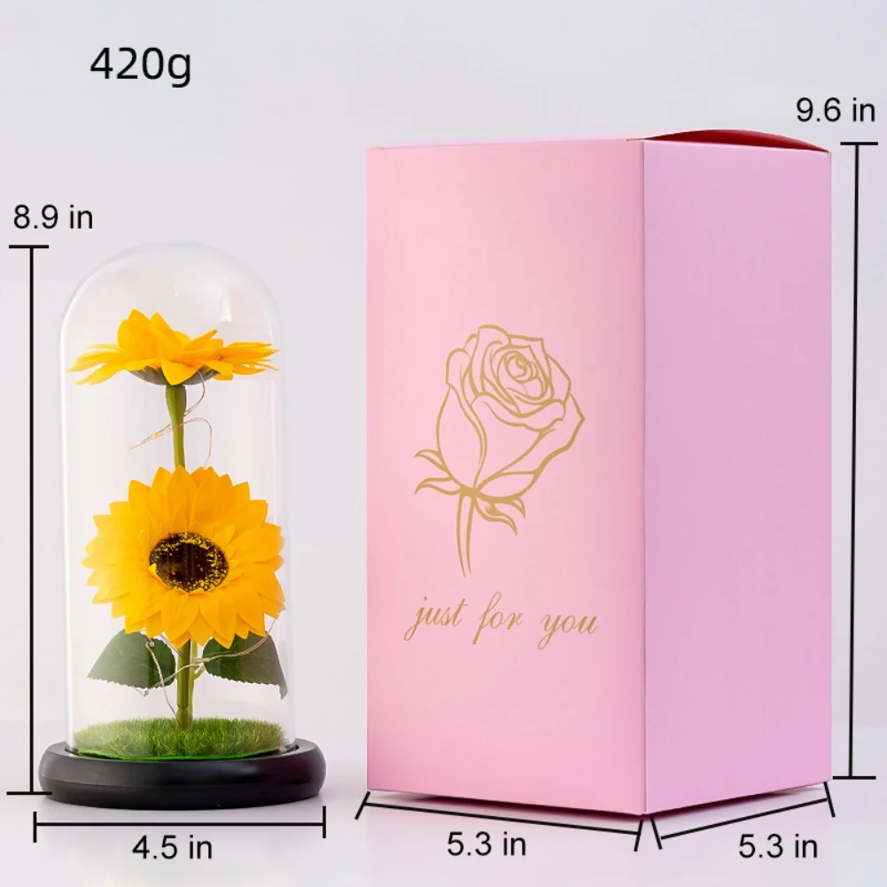 Valentine\'S Day Gift Led Light Simulation Rose Glass Cover Valentine\'S Day Decor Tulip Microlandscape Eternal Rose Home Decor