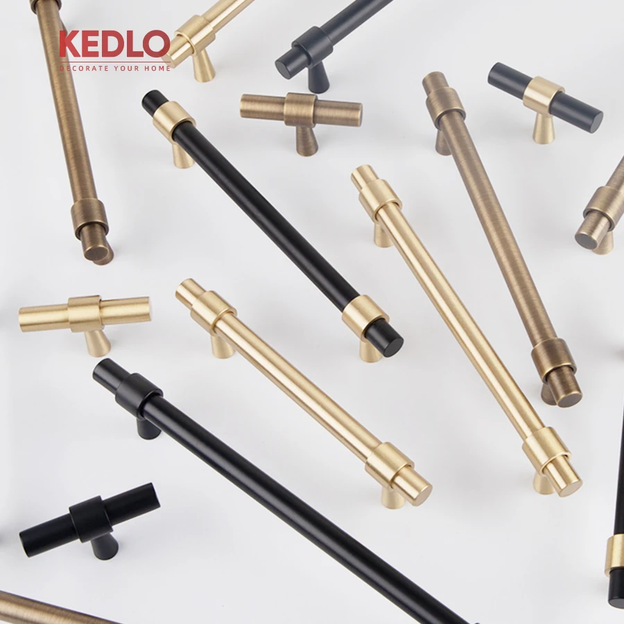 KEDLO Moderne Schlichtheit Massives Messing Gebürstetes Messing 500mm Schubladengriffe Antik-Messing T-Griff Küchenschrankgriff – Detail 9
