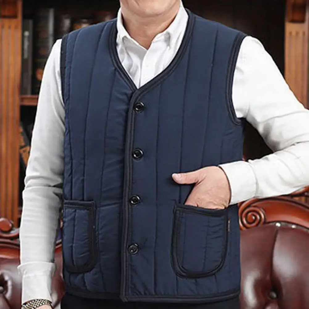 Trendy Winter Vest Single-breasted Pure Color Large Size Winter Vest Solid Color Casual Winter Coat for Fishing