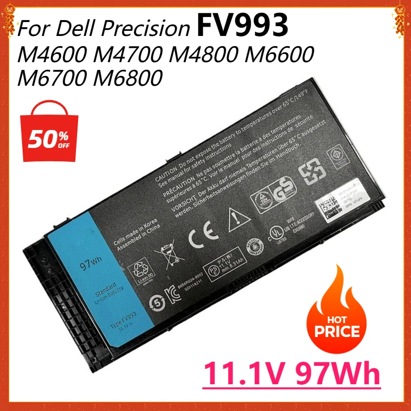 

FV993 Laptop Battery for Dell Precision M4600 M4700 M4800 M6600 M6700 M6800 FJJ4W T3NT1 N71FM R7PND OTN1K5 PG6RC