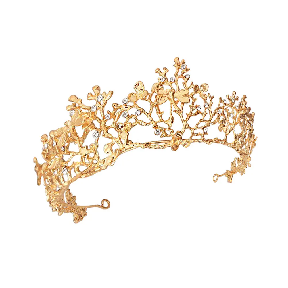 

Golden Wedding Tiara Bridal Headpiece Rhinestone Decor Retro Style Elegant Party Headdress Lightweight Comfortable Hair